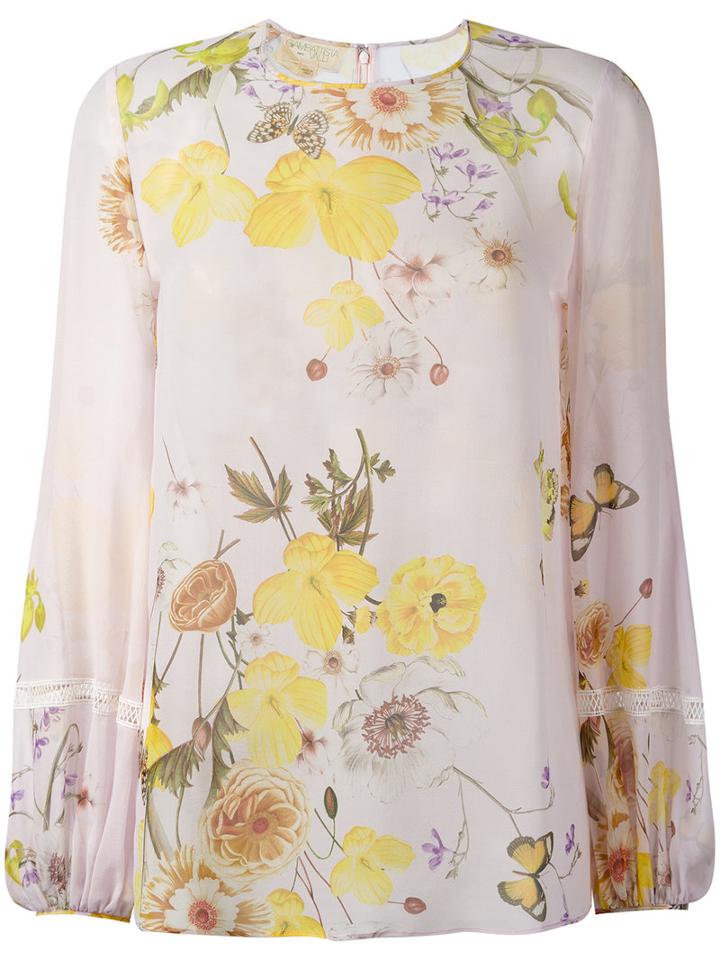 Giambattista Valli Floral Print Blouse, Women's, Size: 46, Pink/purple, Silk