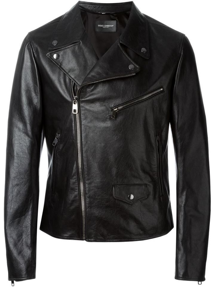 Dolce & Gabbana Classic Biker Jacket, Men's, Size: 48, Black, Nappa Leather/silk/bos Taurus