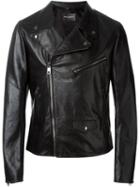 Dolce & Gabbana Classic Biker Jacket, Men's, Size: 48, Black, Nappa Leather/silk/bos Taurus