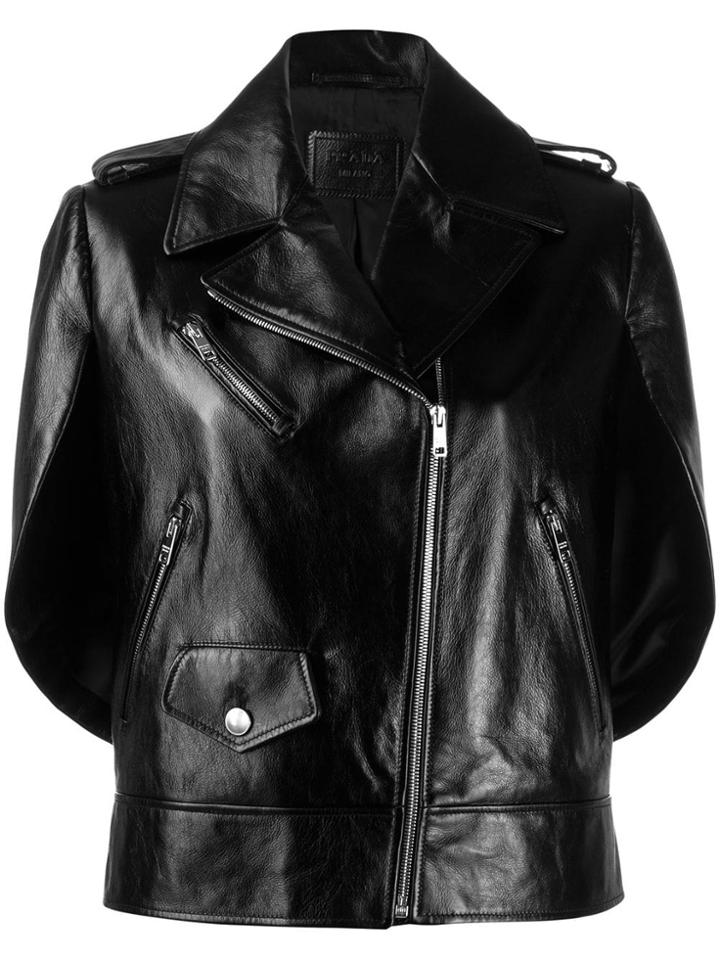 Prada Hybrid Cape-style Biker Jacket - Black