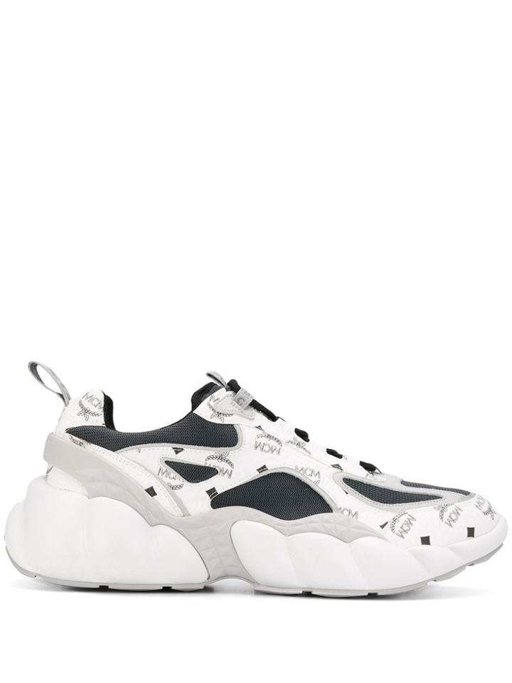 Mcm Monogram Print Chunky Sneakers - White