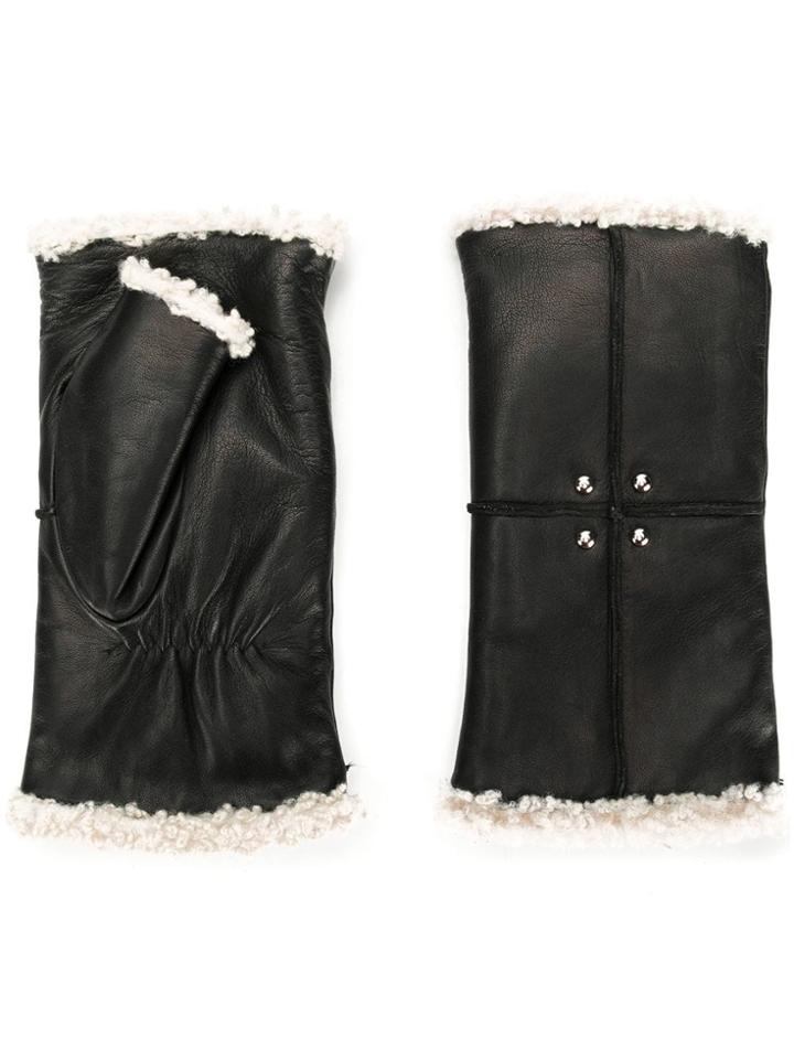 Agnelle Fur Lined Hand Warmers - Black