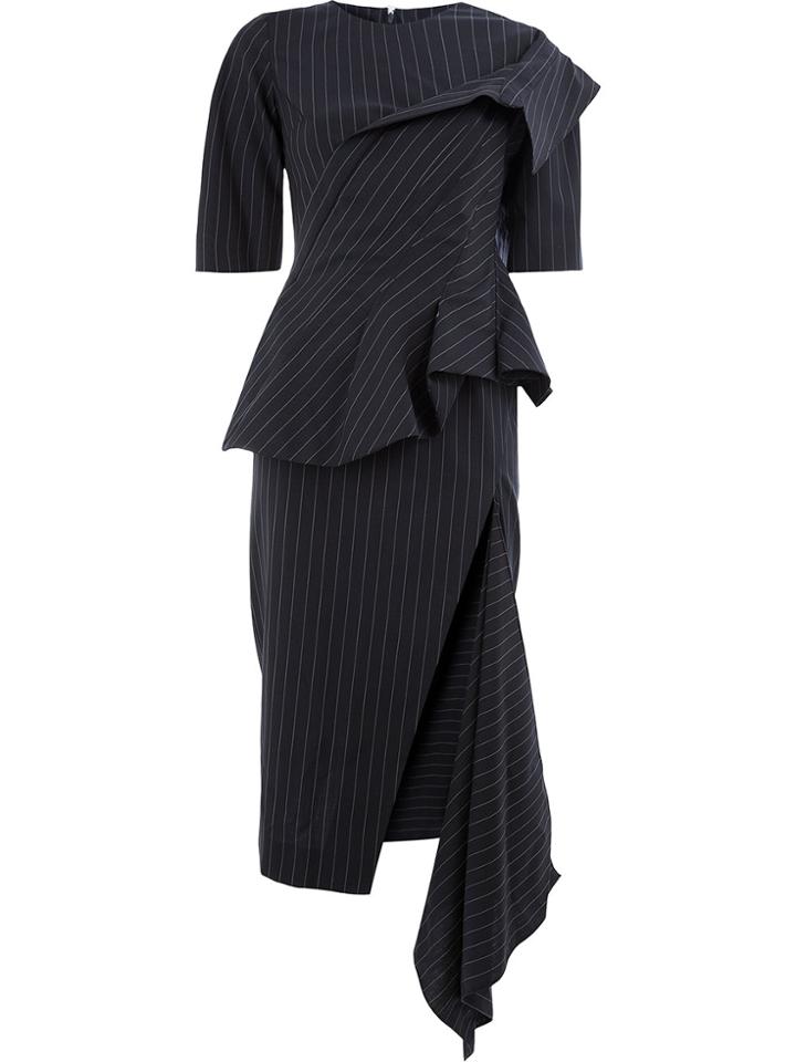 Monse Asymmetric Pinstripe Ruffle Dress - Blue