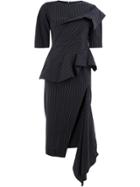 Monse Asymmetric Pinstripe Ruffle Dress - Blue