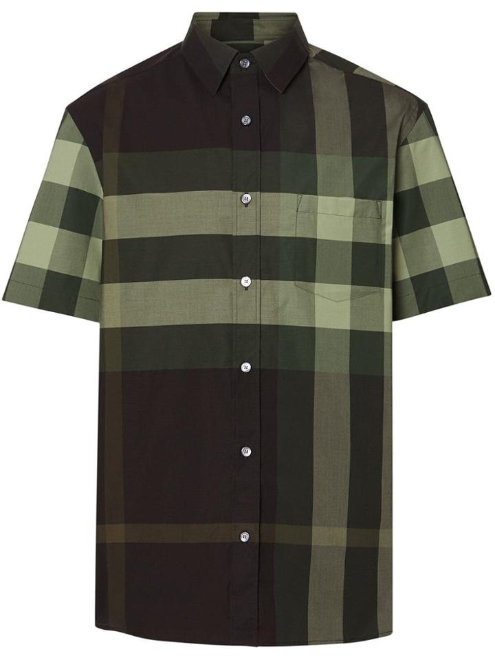 Burberry Short-sleeve Check Stretch Cotton Shirt - Green