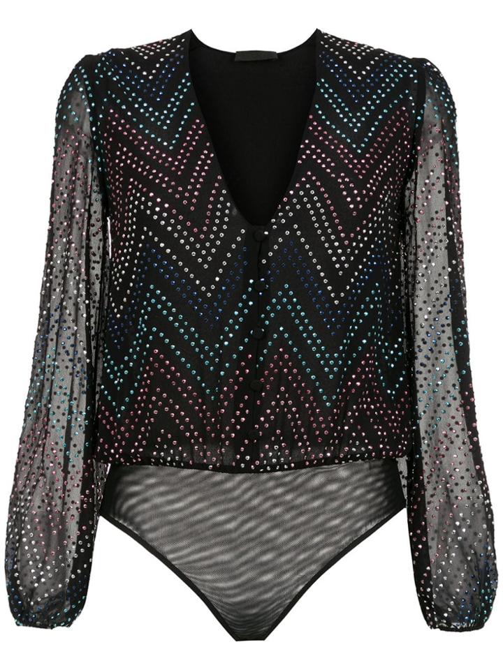 Nk Collection Embellished Silk Bodysuit - Black