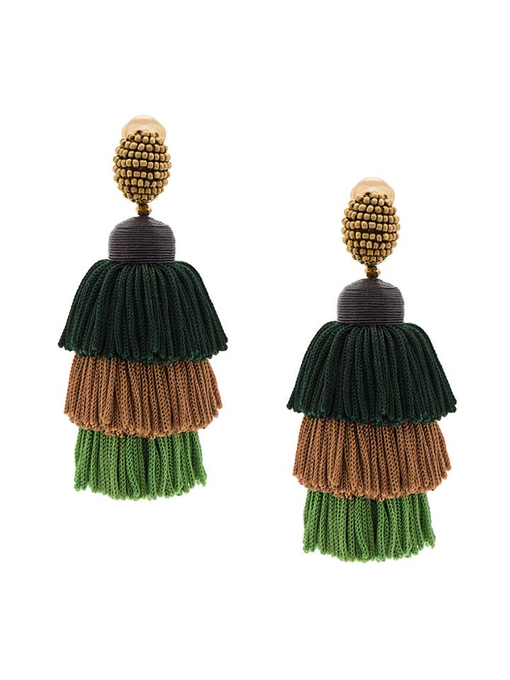 Oscar De La Renta Tiered Tassel Earrings - Green