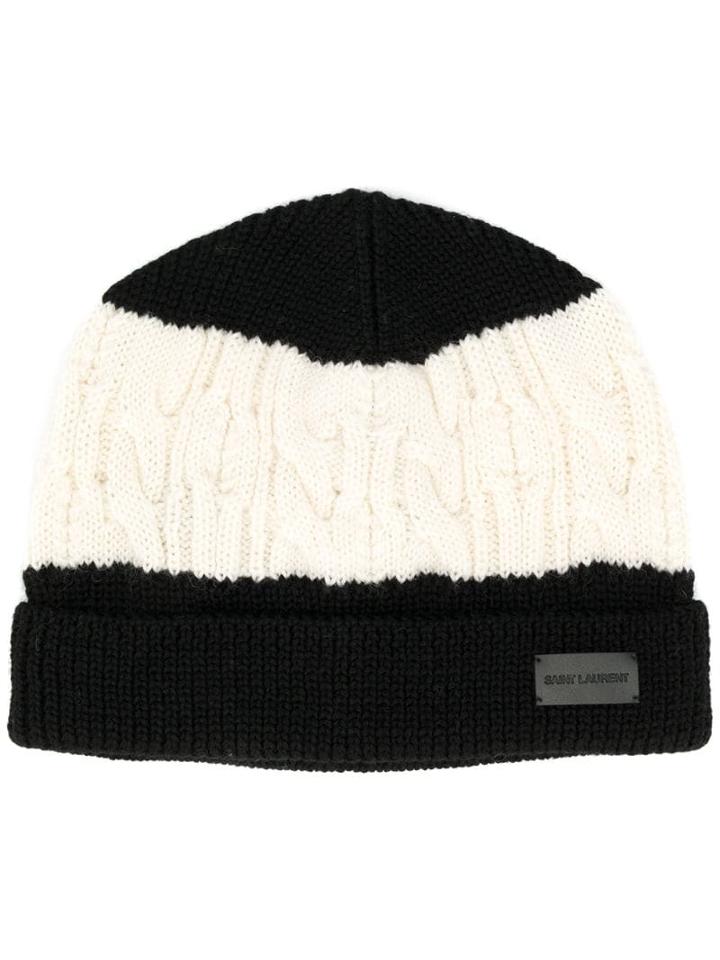 Saint Laurent Colour Block Wool Beanie - Black