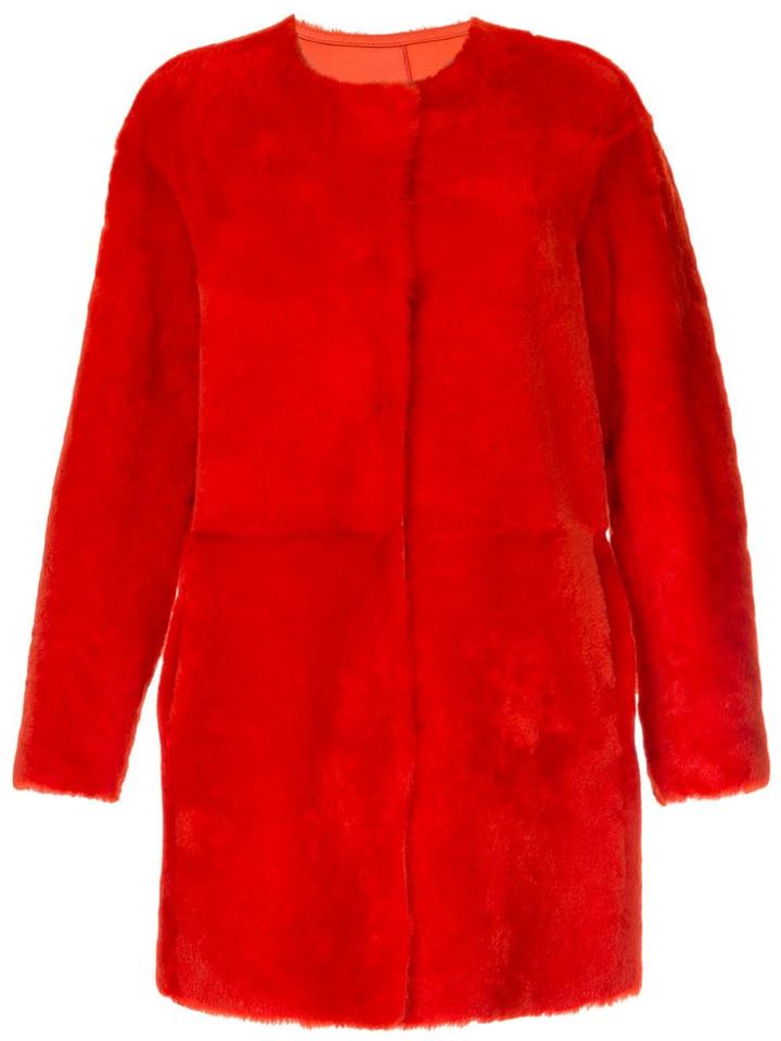 Desa 1972 Collarless Shearling Coat - Red