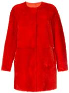 Desa 1972 Collarless Shearling Coat - Red