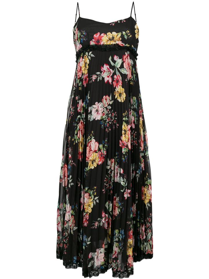 Twin-set Pleated Floral Dress - Black