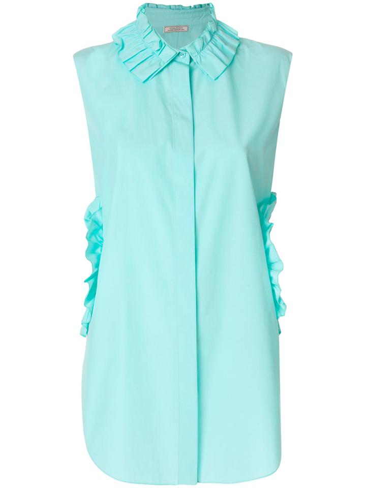 Nina Ricci Cut Out Ruffle Detail Shirt - Blue
