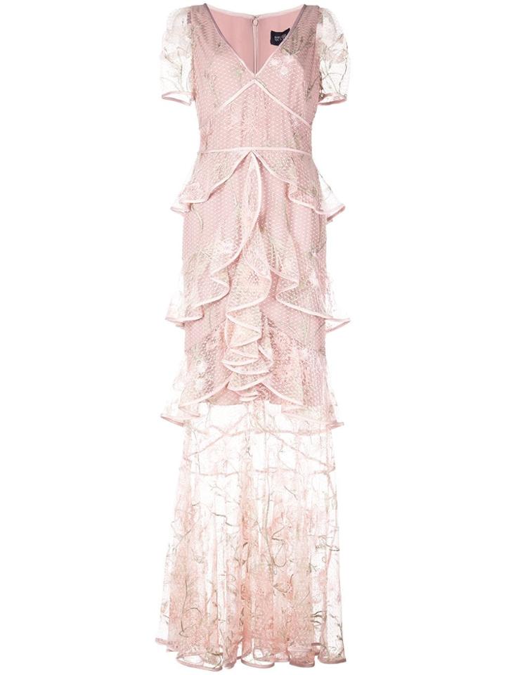 Marchesa Notte Layered Ruffle Mesh Dress - Pink