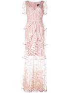 Marchesa Notte Layered Ruffle Mesh Dress - Pink