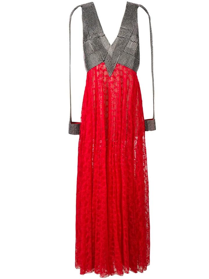 Christopher Kane Pleated Lace Crystal Dress - Red