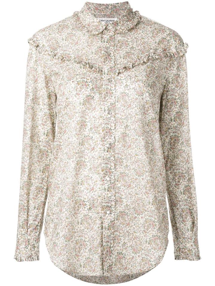 Saint Laurent Paisley Print Ruffled Western Shirt - Nude & Neutrals