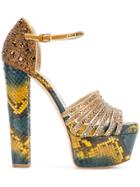Elie Saab Embellished Snake Print Platform Sandals - Metallic