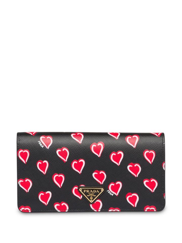 Prada Saffiano Leather Heart Print Mini-bag - Black