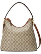 Gucci Gg Supreme Hobo Bag, Women's, Nude/neutrals, Leather/canvas/metal/microfibre
