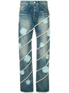 Tu Es Mon Trésor Regimental Pearl And Tulle Jeans Short Length - Blue
