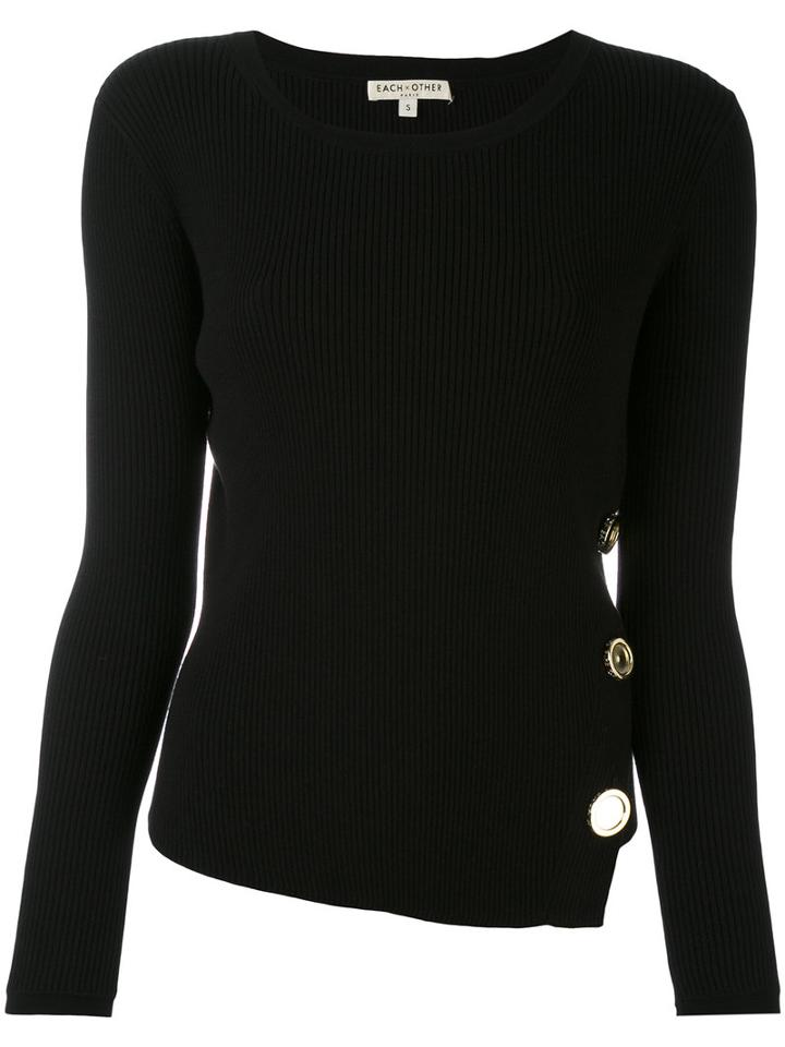 Each X Other - Ribbed Knit Buttoned Sweater - Women - Cotton/spandex/elastane - S, Black, Cotton/spandex/elastane