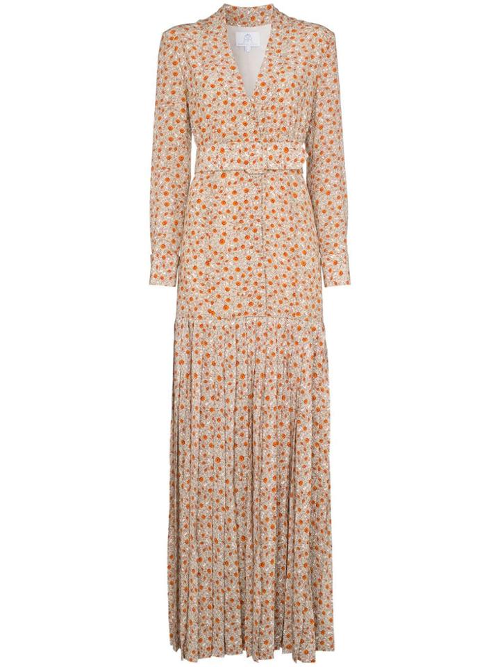 Rebecca De Ravenel Daisy Print Silk Maxi Dress - Brown