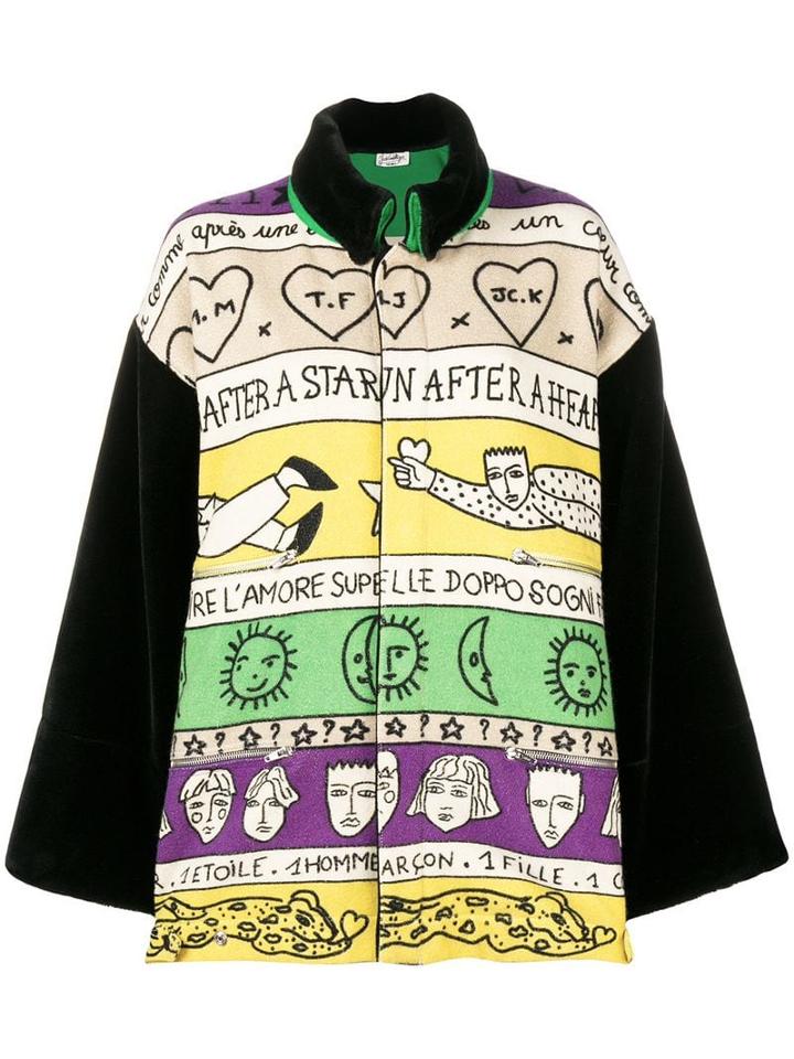 Jc De Castelbajac Pre-owned Abstract Print Oversized Coat - Neutrals