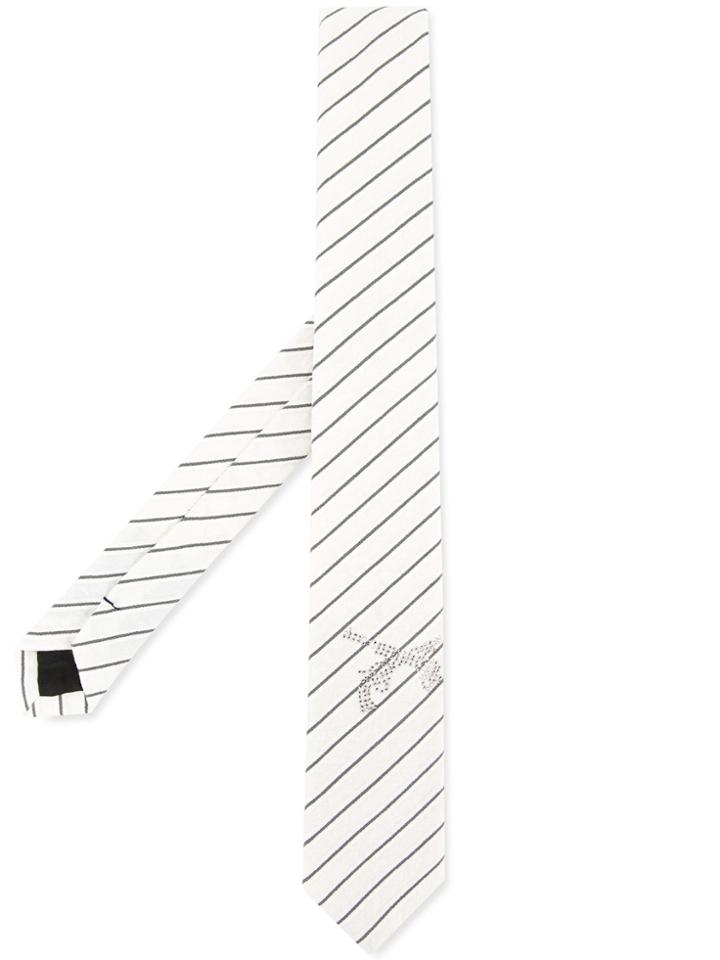 Roar Striped Guns Tie - White