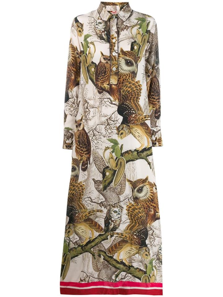 F.r.s For Restless Sleepers Owl Print Maxi Dress - Neutrals
