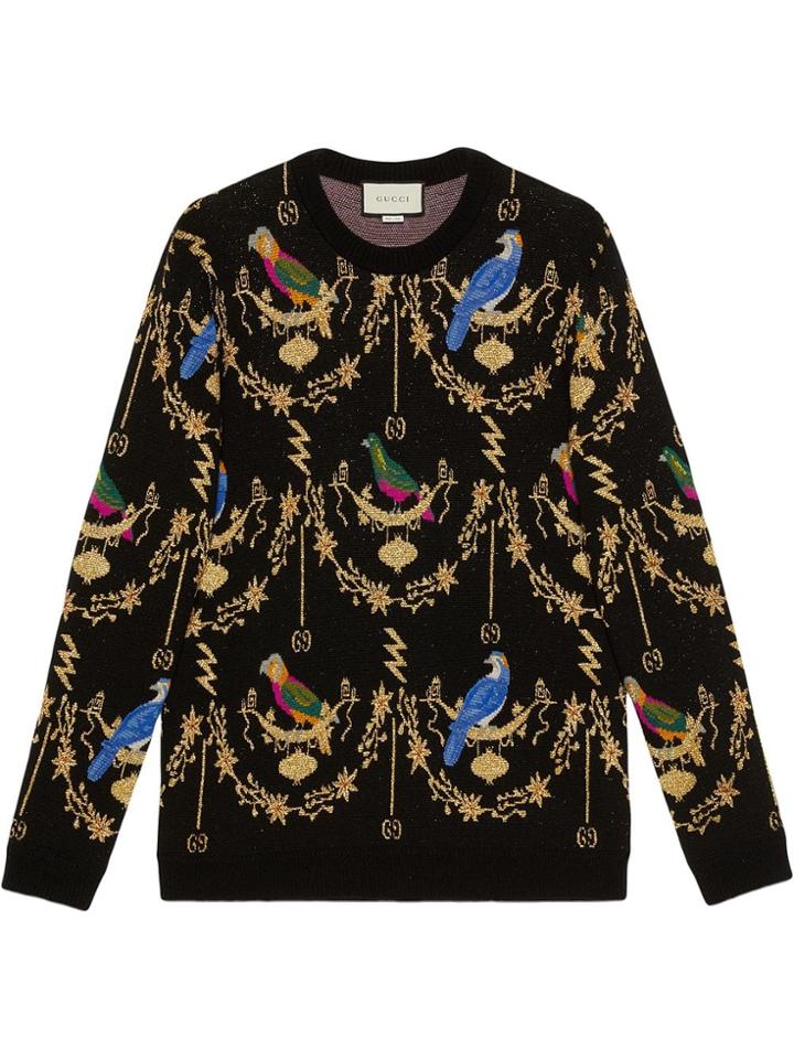 Gucci Voliére Wool Jacquard Sweater - Black