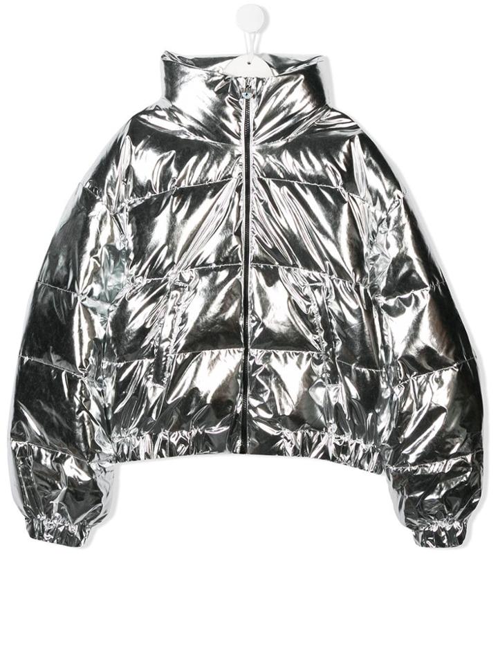 Chiara Ferragni Kids Embroidered Logo Padded Jacket - Metallic
