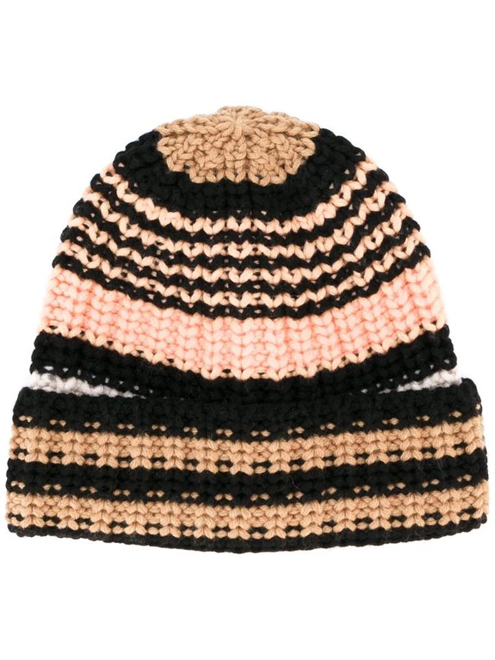 Sonia Rykiel Striped Knitted Beanie, Women's, Black, Wool
