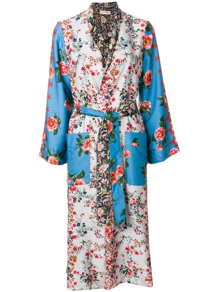 Black Coral Contrast Floral Print Robe - Multicolour