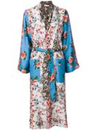Black Coral Contrast Floral Print Robe - Multicolour