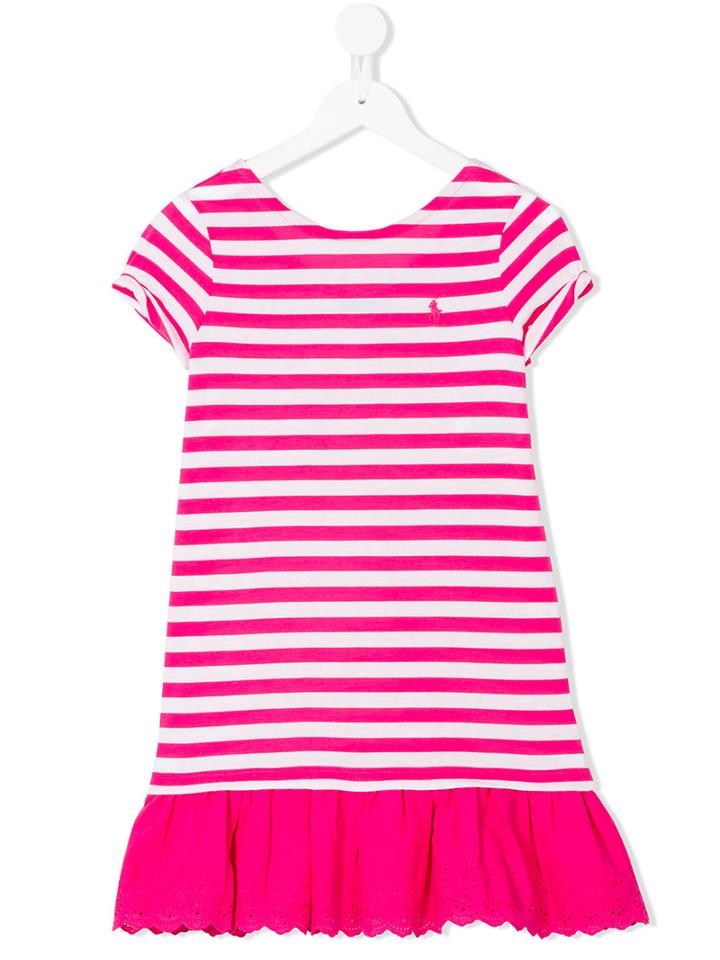 Gathered Hem Striped Dress - Kids - Cotton/modal - 8 Yrs, Pink/purple, Ralph Lauren Kids