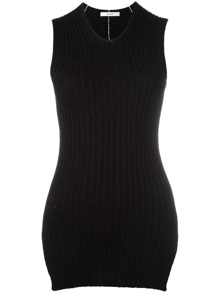 Céline - Side Slits Knitted Tank - Women - Cotton/viscose - S, Women's, Black, Cotton/viscose