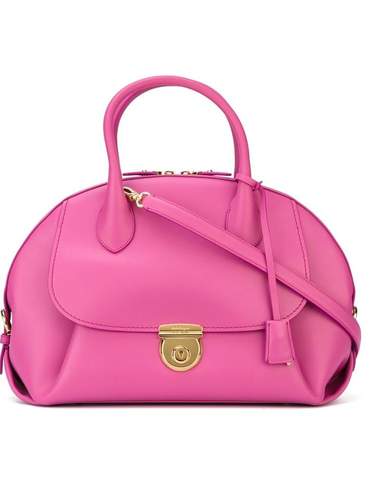 Salvatore Ferragamo Fiamma Tote, Women's, Pink/purple, Silk/nylon/calf Leather