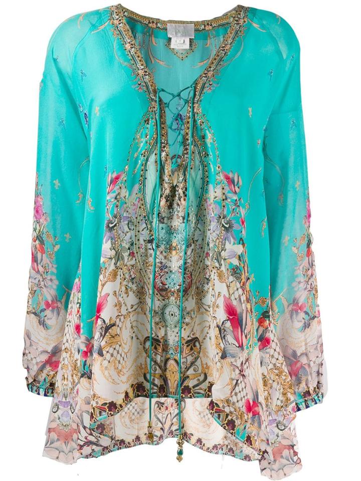 Camilla Lace-up Floral Print Blouse - Blue