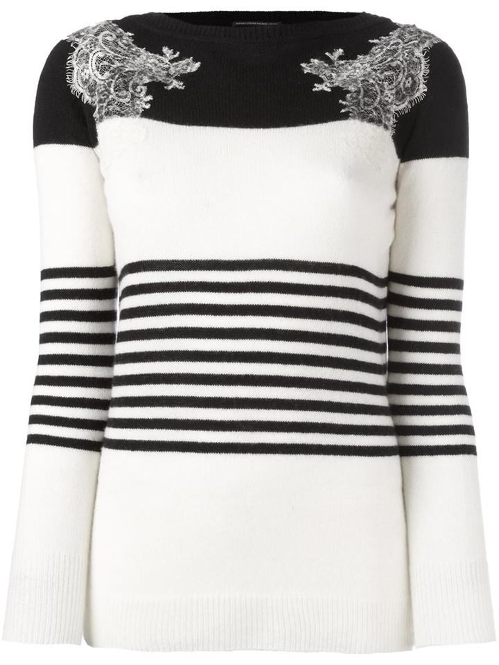 Ermanno Scervino Colour Block Striped Jumper, Women's, Size: 46, White, Polyamide/cashmere
