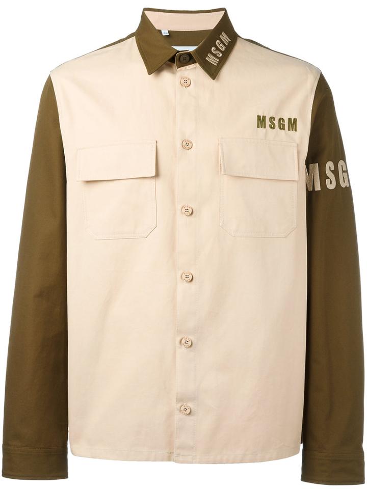 Msgm - Logo Contrast Shirt - Men - Cotton - 48, Nude/neutrals, Cotton