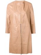 Drome Single Breasted Leather Coat - Neutrals
