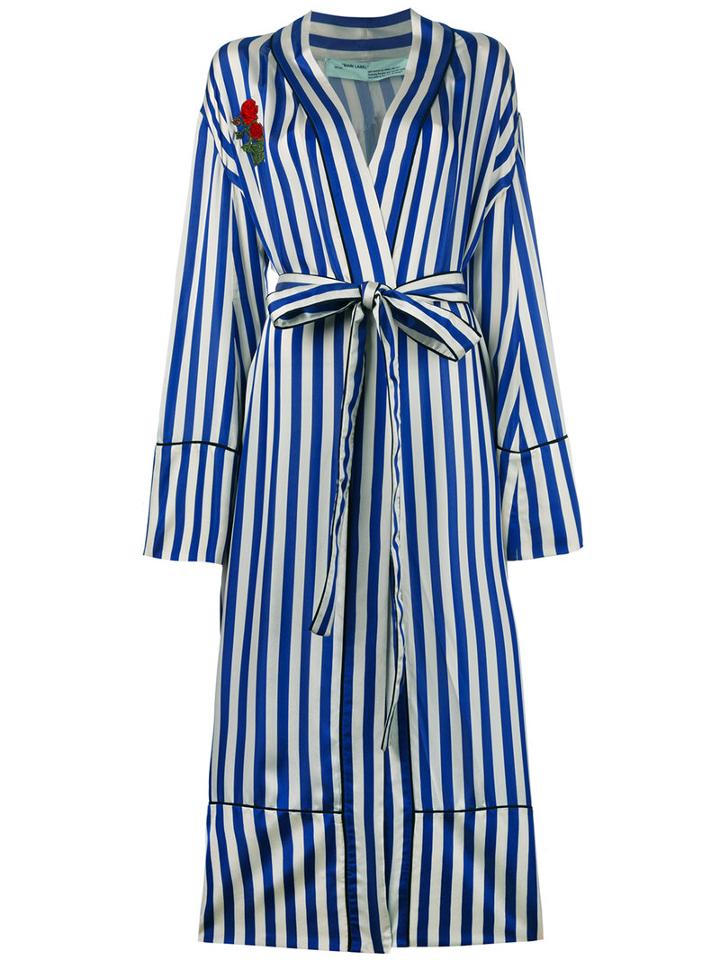 Striped Pyjama Coat With Embroidery - Women - Silk/cotton/cupro - S, Blue, Silk/cotton/cupro, Off-white