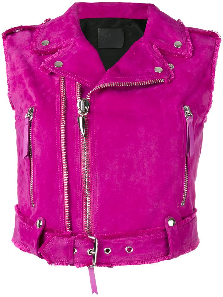 Amelia Biker Gilet - Women - Leather/viscose - M, Pink/purple, Leather/viscose, Giuseppe Zanotti Design