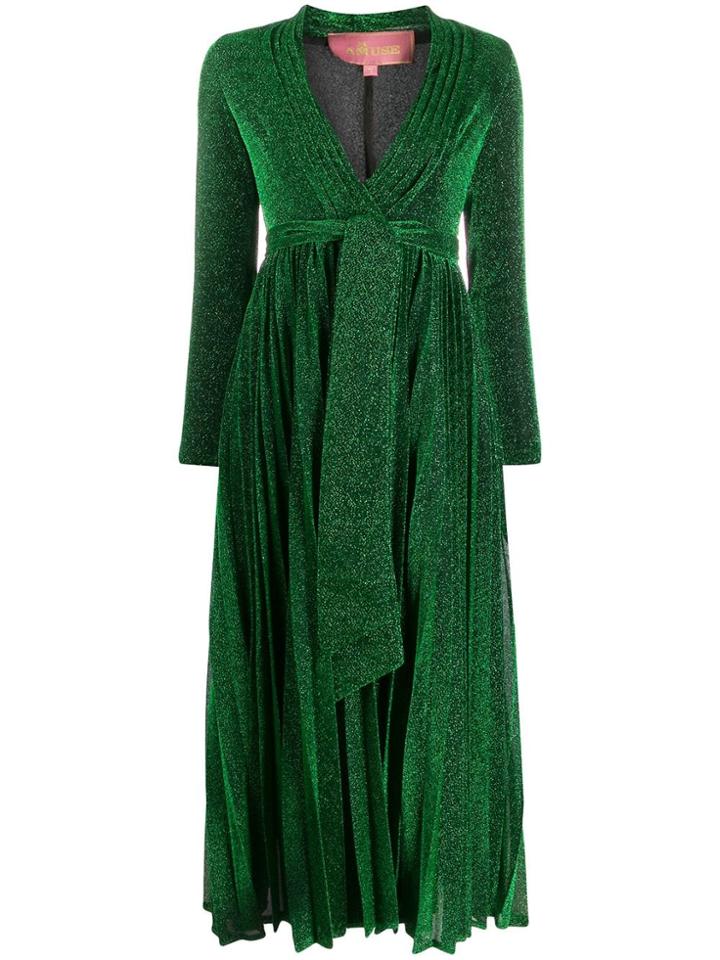 Amuse V-neck Pleated Dress - Green