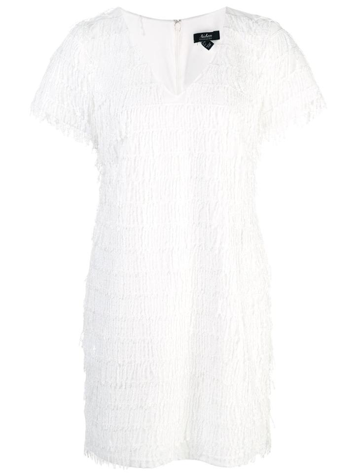Aidan Mattox Sequin Fringe T-shirt Dress - White