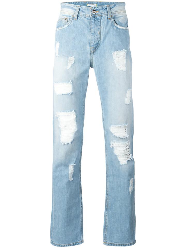 Iceberg - Distressed Straight Leg Jeans - Men - Cotton/spandex/elastane - 33, Blue, Cotton/spandex/elastane