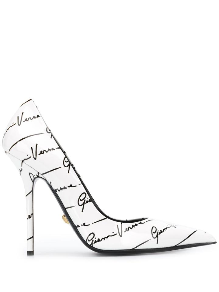 Versace Logo Striped Pumps - White