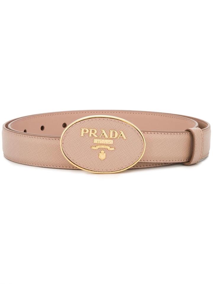 Prada Saffiano Logo Buckle Belt - Neutrals