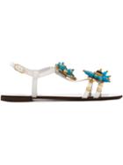 Dolce & Gabbana Embellished Flat Sandals, Women's, Size: 37, White, Calf Leather/leather