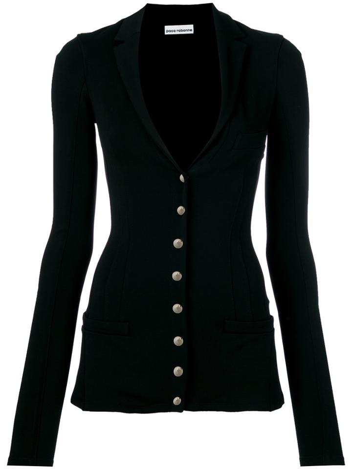 Paco Rabanne Fitted Low V-neck Blazer - Black